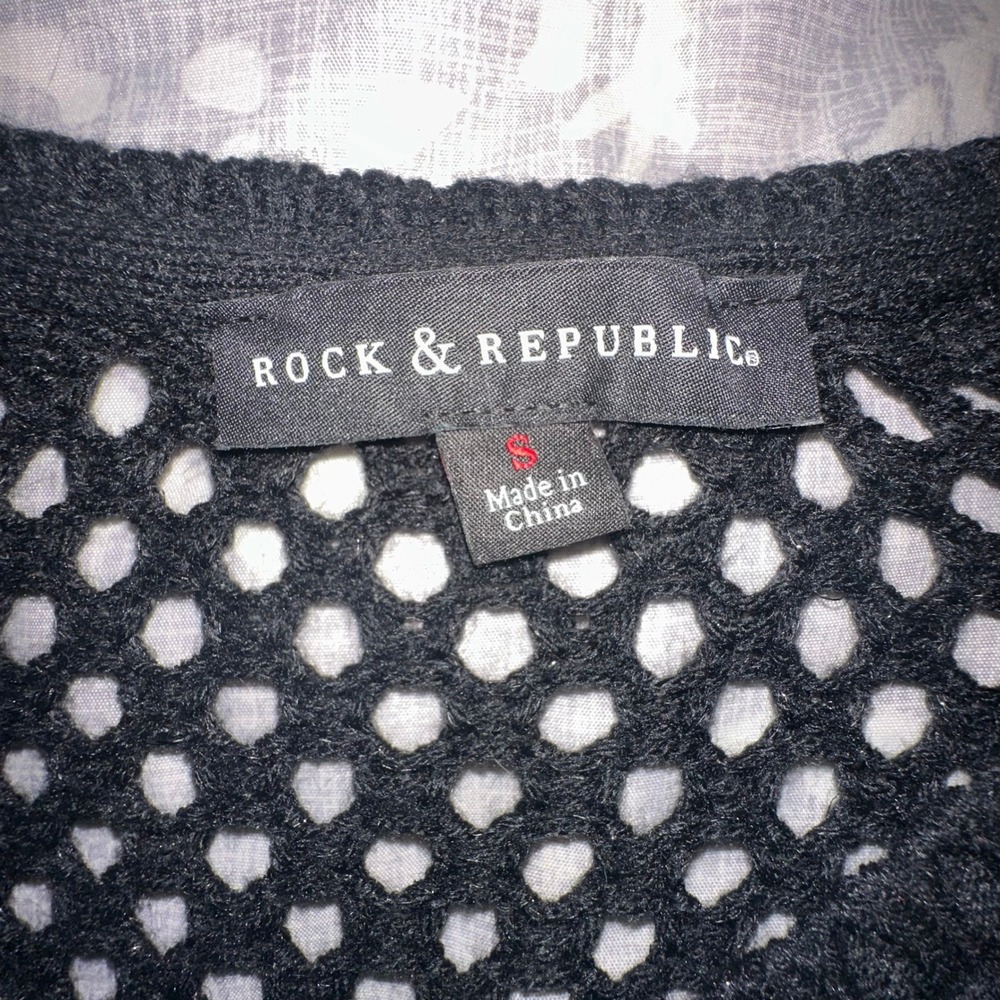 Rock & Republic Womens Black Open Knit‎ Sweater Faux Leather Moto Zipper S - Picture 4 of 6